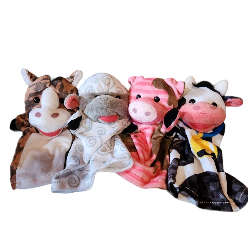Melissa & Doug Hand Puppets Farm Friends Lot Of 4 Set - Cow, Pig, Sheep, & Horse